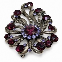 Vintage Signed ROM Large Purple Rhinestone Spray Brooch Pin 3” Amethyst Sunburst