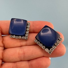 Vintage Coro Art Deco Earrings Lot Blue Red Thermoset Rhinestone Clip On Signed