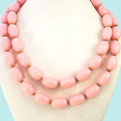 1950s PINK Lucite Oval Beaded Double Stranded Vintage Necklace 16″-18″
