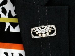 3.51ct Diamond and Pearl, Platinum Brooch – Art Deco – Antique Circa 1930