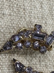 KRAMER of NY “Alexandrite” Purple/Lavender Rhinestone Clip On Gold Tone Earrings