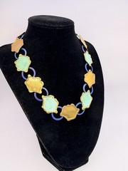 Vintage Artisan Brass Blue Green OOAK Collar Necklace Brutalist 16” DbG A