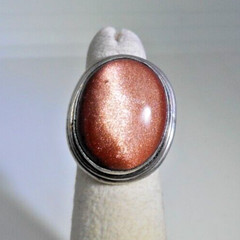 Vintage Artisan Big 21mm Cabochon Sunstone Ring Sterling Silver Size 4.75