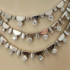 Vtg KRAMER Necklace Silver tone Discs and Crystal Rhinestone ~ Wedding Statement
