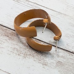 Vintage Earrings For Pierced Ears Retro Tan Hoops 1″