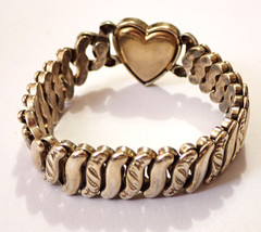 VTG WWII 1940s LaMode Sweetheart Heart Bracelet Precious Metal GF Expansion