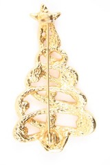 Cute Vintage Gold Tone Christmas Tree Brooch Pin Red Green Ornament Rhinestone