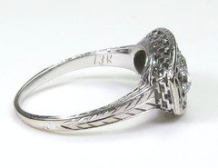 Antique Deco 3 Diamond Filigree Engagement 12KW Gold Ring Sz 6.5 UK-M1/2 EGL USA