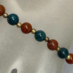 Gemstone Bracelet Brown Green Stone Bead Gold Tone Spacer Healing Chakra Vtg 7.5