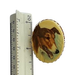 Vintage Collie Dog Portrait Brooch Pendant Gold Tone Oval Lassie Jewelry 2 Inch