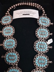 Vtg Navajo Sterling Silver LARRY MOSES BEGAY Turquoise Squash Blossom Necklace