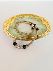 VCLM Gold Tone Mesh Necklace Black Crystal Rhinestone Statement Necklace
