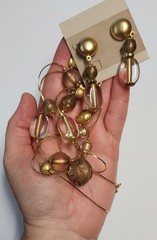 Vintage Beaded Station Necklace & Earrings JC Penny 90s Matte Gold Tone NOS