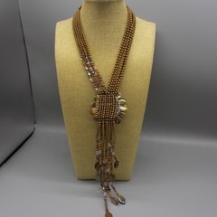 Joan Rivers Starlet Necklace Beaded Browns Flower Dangles Bold Statement