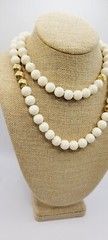 Monet Necklace Cream and Gold tone Long Large beaded Vintage 36 in