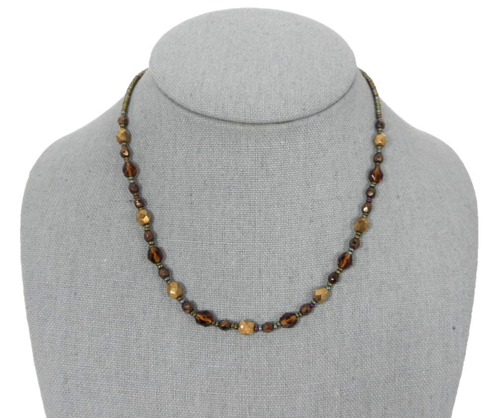 Express Beaded Choker Necklace Seed Beads Multi Metal Dainty Fall Tones Autumnal