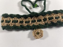 Vintage Handmade Goth Crochet Gold Flower Choker Necklace String Tie By Odythia