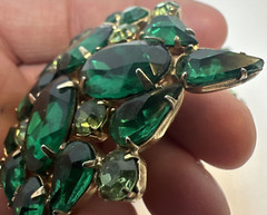 Designer Set Brooch Pin Earrings Green Rhinestone Unsigned Antique MCM