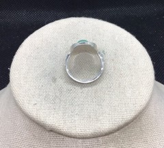Vintage Costume Green Plastic Stone & Clear Rhinestone Ring Sz 7.25 E606