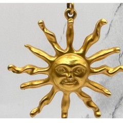 Matte Gold Sun Face Dangle Earrings 2″ Drop Celestial Signed Avon