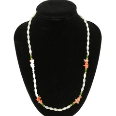 Vintage Beaded Necklace Shell Faux Pearl Orange Stone Chip Twist Clasp 18 Inch