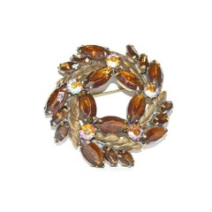 Vintage Mid Century Prong Set Navettes & Aurora Borealis Rhinestone Brooch