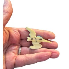 Vintage Carved Hummingbird Brooch Marked Japan Pastel Resin Figural Bird Pin