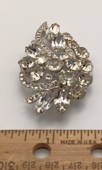 Vintage Eisenberg Ice Rhinestone Brooch Signed Layered Leaf Design