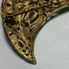 Large Vintage La Roco 1950s Half Moon Crescent Brooch Lapel Pin Faux Amber