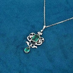 Art Deco Style Party Wear Emerald Lab Created Diamond 14k White Gold FN Pendant