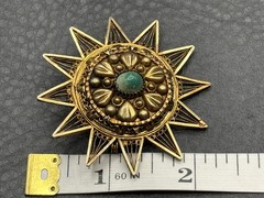 VTG 800 Silver Large 2+” Vermeil Ornate Celestial Star Burst Brooch Pendant