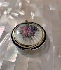 Antique French Guilloche 935 Sterling Silver Enamel Floral Locket Pendant