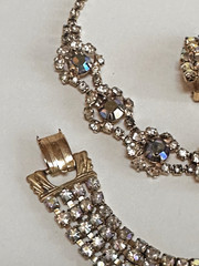 Estate VNTG Rainbow Clear AB Rhinestone High Sparkle Necklace Bracelet Earrings