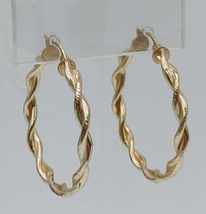 VTG 925 FAS Hoop Earrings 1.25in Sterling Silver 5g Gold Vermeil Twisted Round