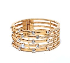 Vintage Signed Butler Gold Tone Rhinestone Hinged Cuff Bracelet SEE DESCRIPTION