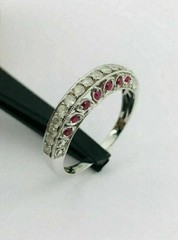 Art Deco Round Cut Lab Created Diamond Ruby 14k White Gold Finish Wedding Ring