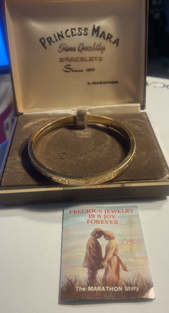 VTG Marathon 12k Gold Filled Floral Bangle Bracelet Princess Mara Box Paperwork