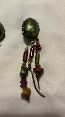 VINTAGE BOHO EARRINGS SOUTHWESTERN TRIBAL LEATHER BACKED DANGLE Drop