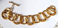 Vintage Signed MMA Gold-tone Cabochon Chain Bracelet 8.25”