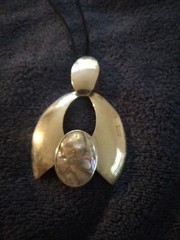 Florelle Pendant Necklace Silver Plated Metal Abalone Signed Vtg Bold Statement