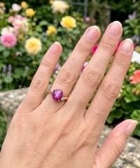 Vintage 14k Yellow Gold Lab Grown Star Sapphire Ruby Gemstone Diamond Ring 6.25