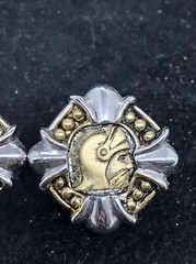 Vintage Costume Fashion Jewlery Silver tone faux Roman Coin Pierced Earring