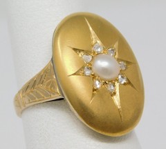 Late Victorian 19k & 12k Yellow Gold Diamond & Pearl Star Motif Ring Sz 5 B6831