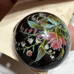 Vtg Black Floral Clip On Earrings Button Dome 60s Pink Flowers 1” Lightweight