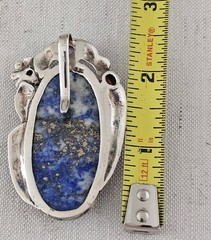 Vtg Sterling Silver 925 Large 2.5″ Ornate Lapis Lazuli Pendant Clip Signed 30g