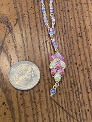 Vtg VCLM Victorian multi Stone Necklace Set W Earrings Gold Tone Quality Pink