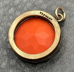 Vintage Extasia Orange Faux Coral Intaglio Cameo Pendant Gold Tone Charm