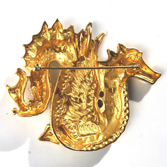 MMA Dragon Brooch Pin Pendant Gold Tone Vintage 1970s Signed Sea Serpent