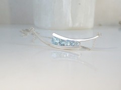 Vintage Sterling Silver 925 Natural Heated Blue Topaz Channel Set Necklace 18″
