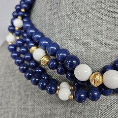 VINTAGE Multi-Strand Blue & White Plastic Beaded Bead Necklace
